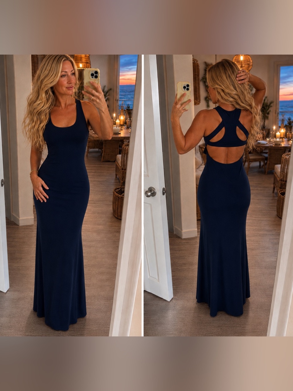 VENUS Navy Sleeveless Maxi with Cutout Strappy Back